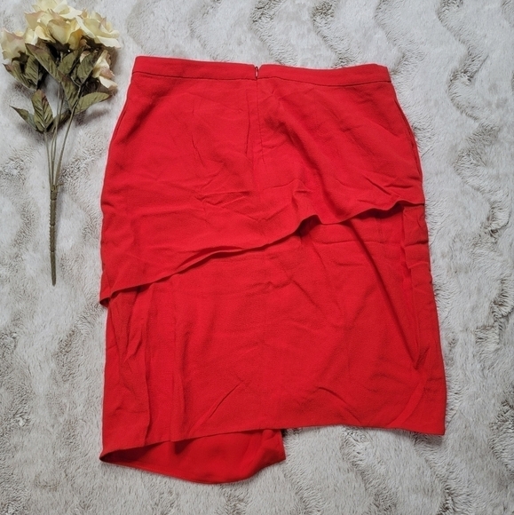 J Brand Maryse Asymmetrical Crepe Overlay Skirt Masai Red Size 4 - Picture 10 of 14
